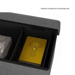 Gray Large Folding Storage Bench Ottoman with Removable Bin by Lavish Home -Loungie Sales Shop gray lavish home ottomans hw0200165 4f 1000