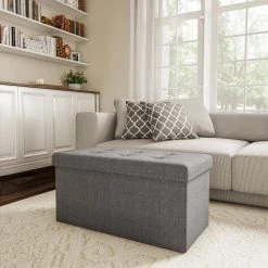 Gray Large Folding Storage Bench Ottoman with Removable Bin by Lavish Home -Loungie Sales Shop gray lavish home ottomans hw0200165 fa 1000