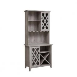 Home Source Grey Microwave Stand Open and Closed Cabinets and Wine/Bottle Rack by Home Source Industries
