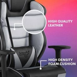 Viraj Grey Faux Leather Game Chair Swivel, Adjustable Back Angle, Seat Height and Armrest by Loungie -Loungie Sales Shop grey loungie gaming chairs oc348 10gr hd 77 1000