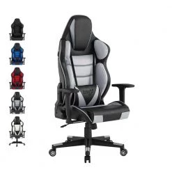 Viraj Grey Faux Leather Game Chair Swivel, Adjustable Back Angle, Seat Height and Armrest by Loungie -Loungie Sales Shop grey loungie gaming chairs oc348 10gr hd c3 1000