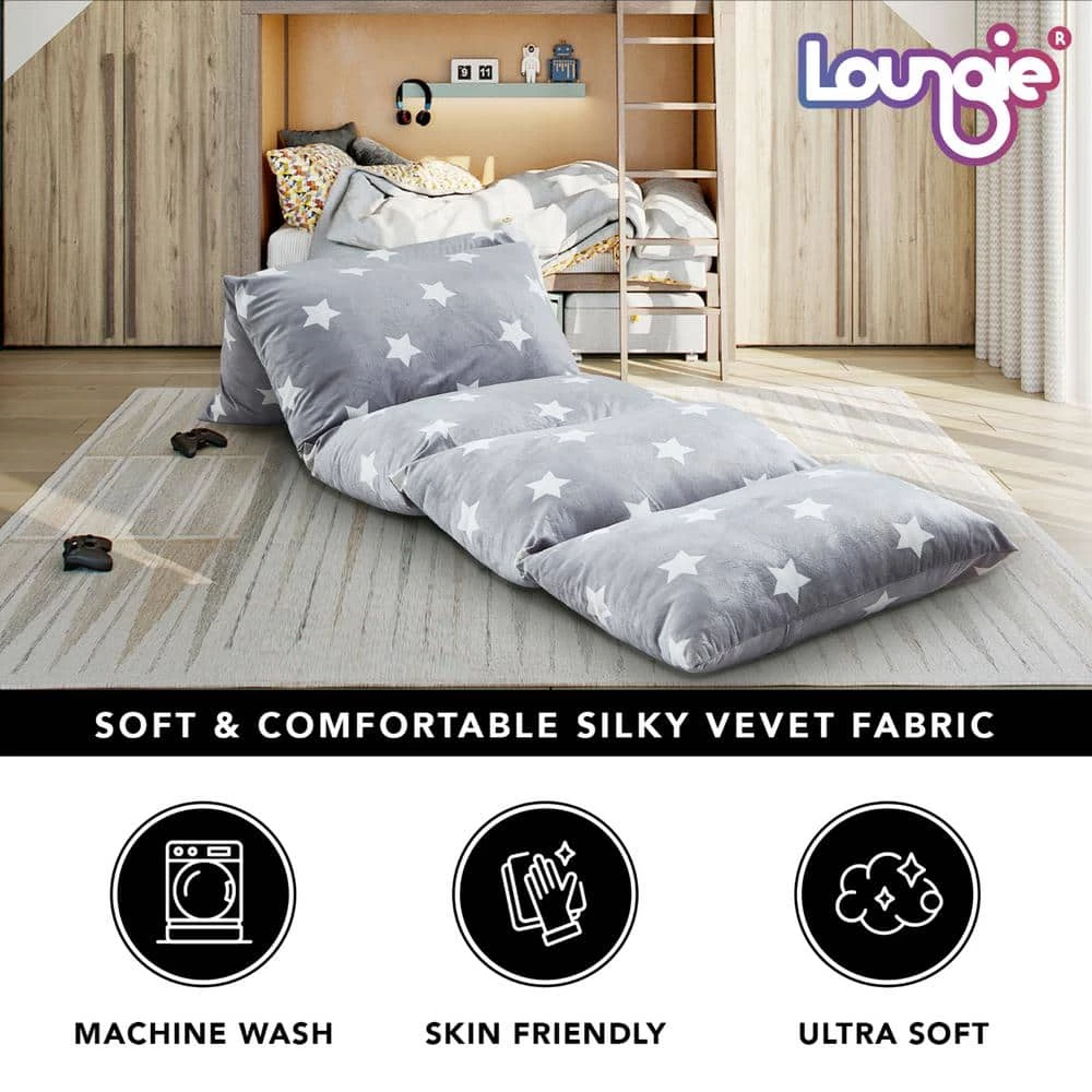 Grey Stars Bean Bag Covers Microfiber 88 in. x 26 in. by Loungie 8 Grey Stars Bean Bag Covers Microfiber 88 in. x 26 in. by Loungie - Image 6