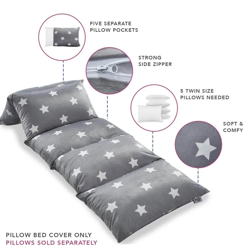 Grey Stars Bean Bag Covers Microfiber 88 in. x 26 in. by Loungie 9 Grey Stars Bean Bag Covers Microfiber 88 in. x 26 in. by Loungie - Image 7