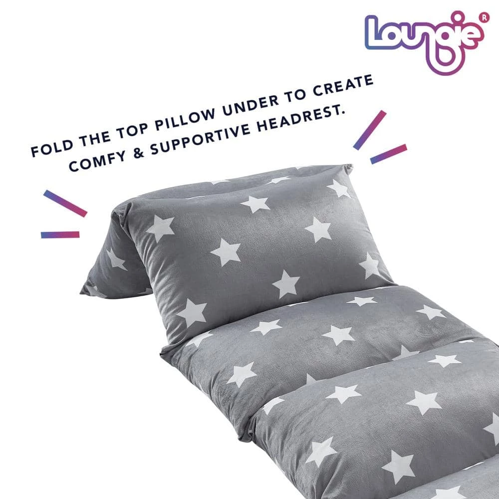 Grey Stars Bean Bag Covers Microfiber 88 in. x 26 in. by Loungie 4 Grey Stars Bean Bag Covers Microfiber 88 in. x 26 in. by Loungie - Image 2