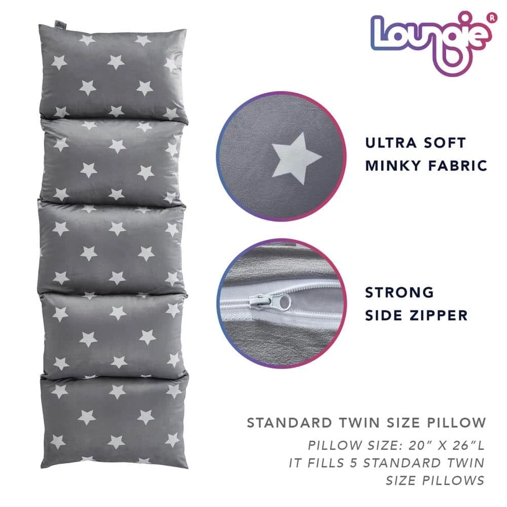 Grey Stars Bean Bag Covers Microfiber 88 in. x 26 in. by Loungie 5 Grey Stars Bean Bag Covers Microfiber 88 in. x 26 in. by Loungie - Image 3