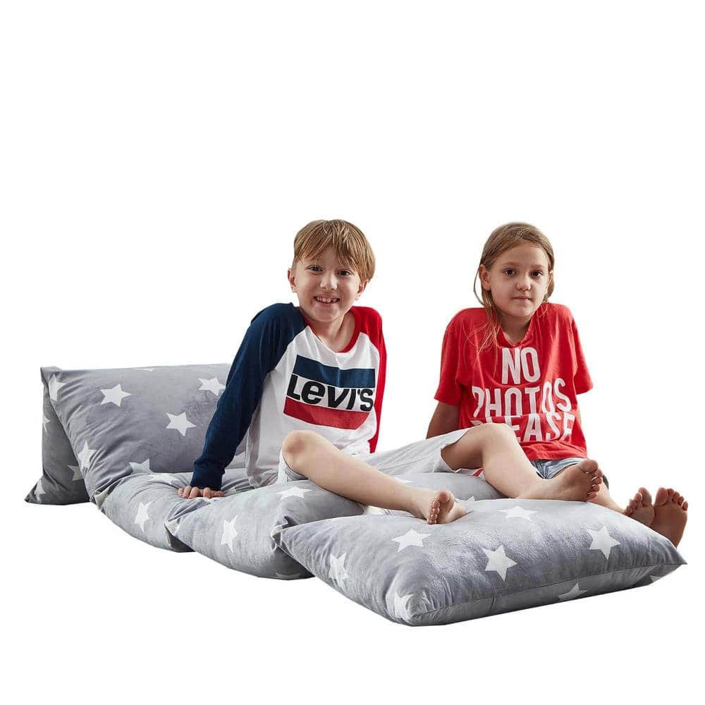 Grey Stars Bean Bag Covers Microfiber 88 in. x 26 in. by Loungie 6 Grey Stars Bean Bag Covers Microfiber 88 in. x 26 in. by Loungie - Image 4