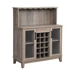 Home Source Bar Cabinet with Wine Rack and Glass Doors in Grey Wash by Home Source Industries