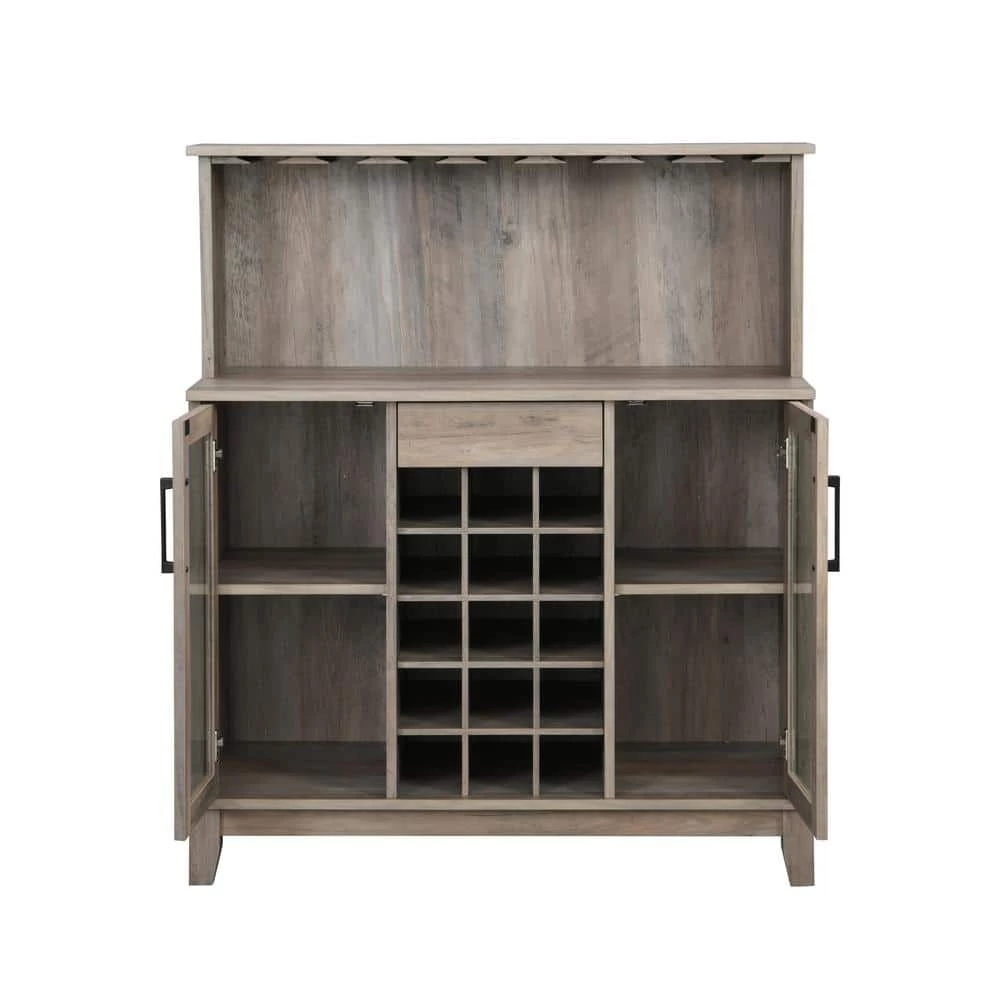 Home Source Bar Cabinet with Wine Rack and Glass Doors in Grey Wash by Home Source Industries 4 Home Source Bar Cabinet with Wine Rack and Glass Doors in Grey Wash by Home Source Industries - Image 2