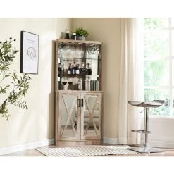 Home Source Grey Wash Corner Bar Cabinet with Mirrored Panels by Home Source Industries -Loungie Sales Shop grey wash home source industries bar cabinets dc75 gr hd 31 1000
