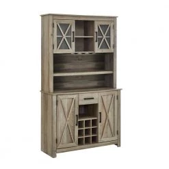 Home Source Jill Zarin Tall Bar Cabinet in Grey Wash with Glass Doors by Home Source Industries
