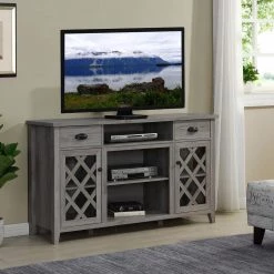 Home Source 60 in. Grey TV Stand for TV up to 75 in. by Home Source Industries -Loungie Sales Shop grey wash home source industries tv stands tv9091 gr hd 31 1000