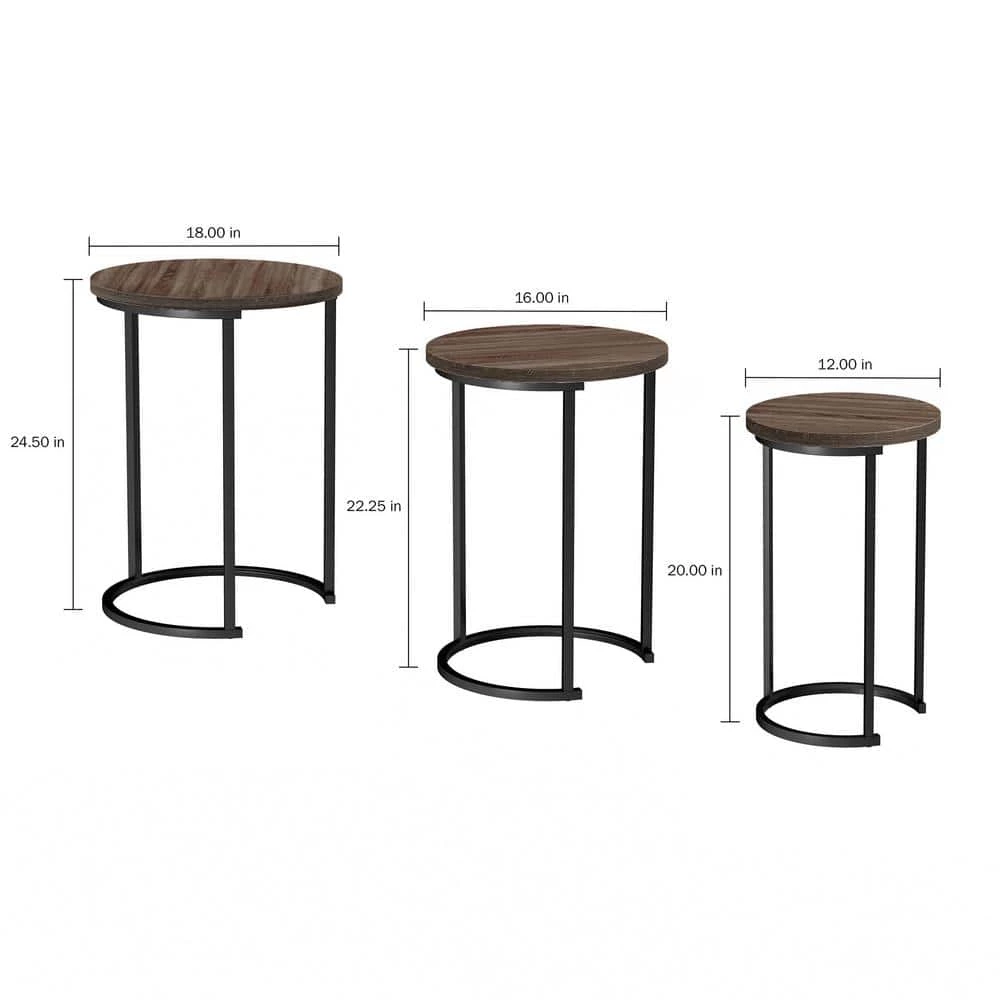 Black Wooden Round Nesting Side Tables with Modern Woodgrain Look (Set of 3) by Lavish Home 6 Black Wooden Round Nesting Side Tables with Modern Woodgrain Look (Set of 3) by Lavish Home - Image 4