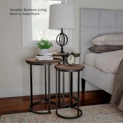 Black Wooden Round Nesting Side Tables with Modern Woodgrain Look (Set of 3) by Lavish Home 16 Black Wooden Round Nesting Side Tables with Modern Woodgrain Look (Set of 3) by Lavish Home -Loungie Sales Shop light oak wood look with black legs lavish home nesting tables hw0200172 fa 1000