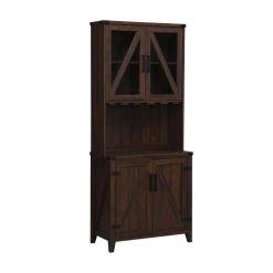 Home Source Mahogany Microwave Stand with Upper and Lower Cabinets and 8-Shelves by Home Source Industries