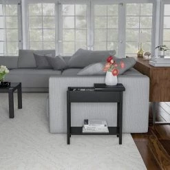 Matte Black Wooden Flip-Top Slim Slide End Table by Lavish Home 15 Matte Black Wooden Flip-Top Slim Slide End Table by Lavish Home -Loungie Sales Shop matte black lavish home end side tables hw0200183 31 1000