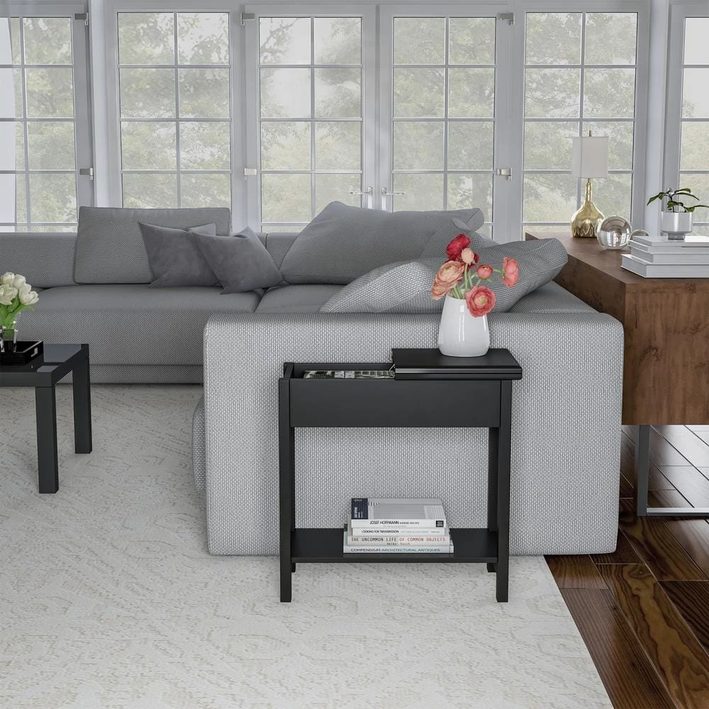 Matte Black Wooden Flip-Top Slim Slide End Table by Lavish Home 9 Matte Black Wooden Flip-Top Slim Slide End Table by Lavish Home - Image 7
