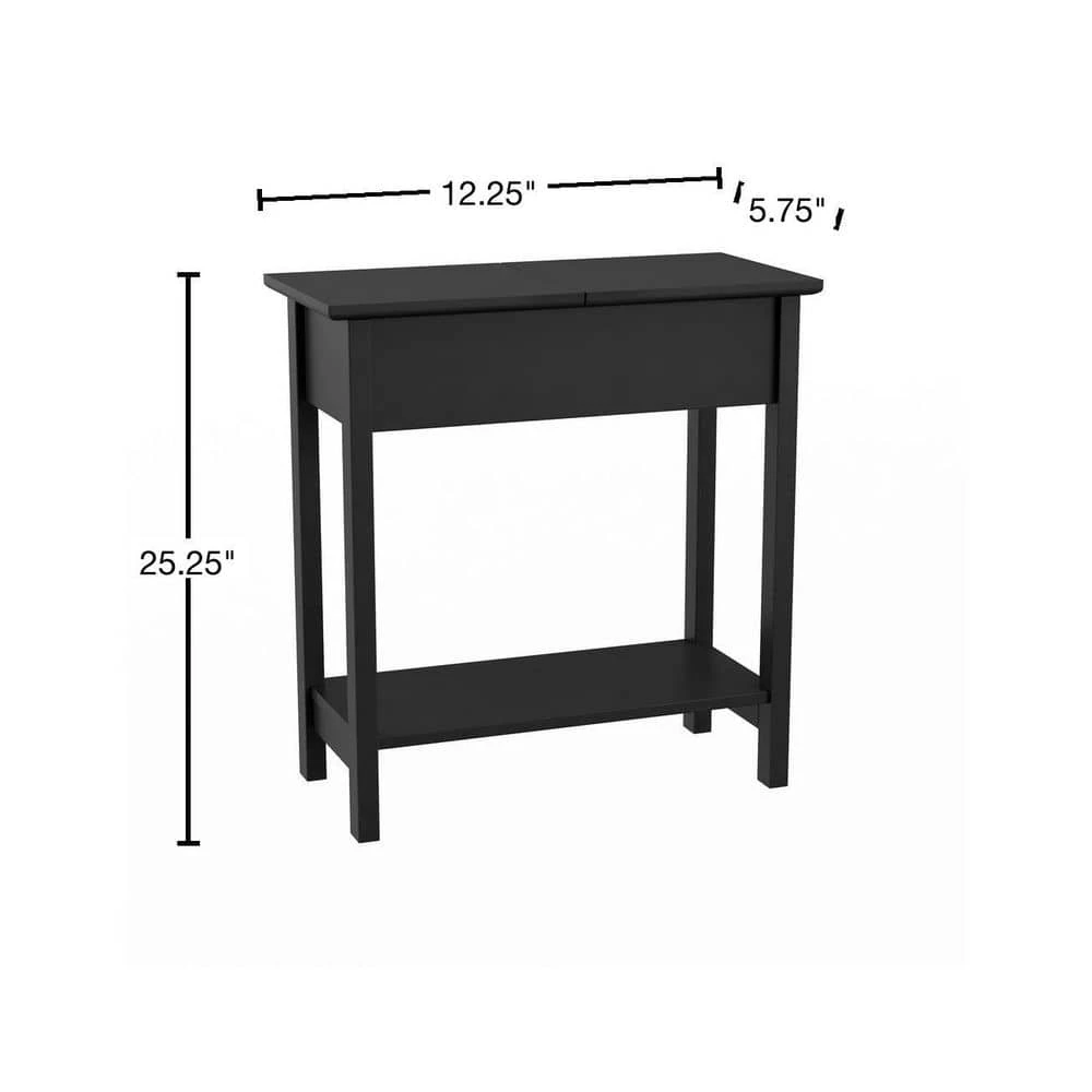 Matte Black Wooden Flip-Top Slim Slide End Table by Lavish Home 5 Matte Black Wooden Flip-Top Slim Slide End Table by Lavish Home - Image 3