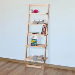51.32 in. Natural Wood 5-shelf Ladder Bookcase with Unfinished Wood by Lavish Home -Loungie Sales Shop natural lavish home bookcases bookshelves w050036 31 1000