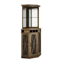 Home Source Reclaimed Barnwood Corner Bar Unit with Wine Rack and Lower Cabinet by Home Source Industries