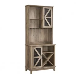 Home Source Reclaimed Barnwood Microwave Stand with Open-Shelves and Wine Rack by Home Source Industries