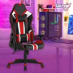Brooklynne Red Faux Leather Game Chair Swivel, Adjustable Back Angle, Seat Height and Armrest by Loungie -Loungie Sales Shop red loungie gaming chairs oc352 10rd hd 31 1000