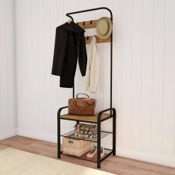 Rustic Brown Woodgrain and Black Farmhouse Style Entryway Hall Tree Coat Rack by Lavish Home 17 Rustic Brown Woodgrain and Black Farmhouse Style Entryway Hall Tree Coat Rack by Lavish Home -Loungie Sales Shop rustic brown woodgrain look black lavish home hall trees hw0200261 31 1000