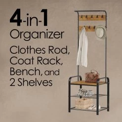 Rustic Brown Woodgrain and Black Farmhouse Style Entryway Hall Tree Coat Rack by Lavish Home 15 Rustic Brown Woodgrain and Black Farmhouse Style Entryway Hall Tree Coat Rack by Lavish Home -Loungie Sales Shop rustic brown woodgrain look black lavish home hall trees hw0200261 44 1000