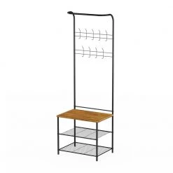 Rustic Brown Woodgrain and Black Rustic Farmhouse Style Entryway Hall Tree and Coat Rack by Lavish Home