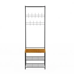 Rustic Brown Woodgrain and Black Rustic Farmhouse Style Entryway Hall Tree and Coat Rack by Lavish Home -Loungie Sales Shop rustic brown woodgrain look black lavish home hall trees hw0200262 c3 1000