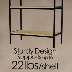 56.75 in. Seacoast Gray/Black Metal 5-shelf Etagere Bookcase with Open Back by Lavish Home -Loungie Sales Shop seacoast gray wood look and black lavish home bookcases bookshelves hw0200231 44 1000