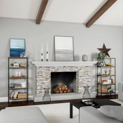 56.75 in. Seacoast Gray/Black Metal 5-shelf Etagere Bookcase with Open Back by Lavish Home -Loungie Sales Shop seacoast gray wood look and black lavish home bookcases bookshelves hw0200231 4f 1000