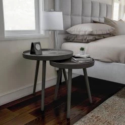 Wooden Nesting Round Tray Top Slate Gray Accent Tables (Set of 2) by Lavish Home 14 Wooden Nesting Round Tray Top Slate Gray Accent Tables (Set of 2) by Lavish Home -Loungie Sales Shop slate gray lavish home nesting tables hw0200327 44 1000