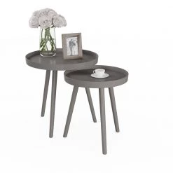 Wooden Nesting Round Tray Top Slate Gray Accent Tables (Set of 2) by Lavish Home 12 Wooden Nesting Round Tray Top Slate Gray Accent Tables (Set of 2) by Lavish Home -Loungie Sales Shop slate gray lavish home nesting tables hw0200327 4f 1000