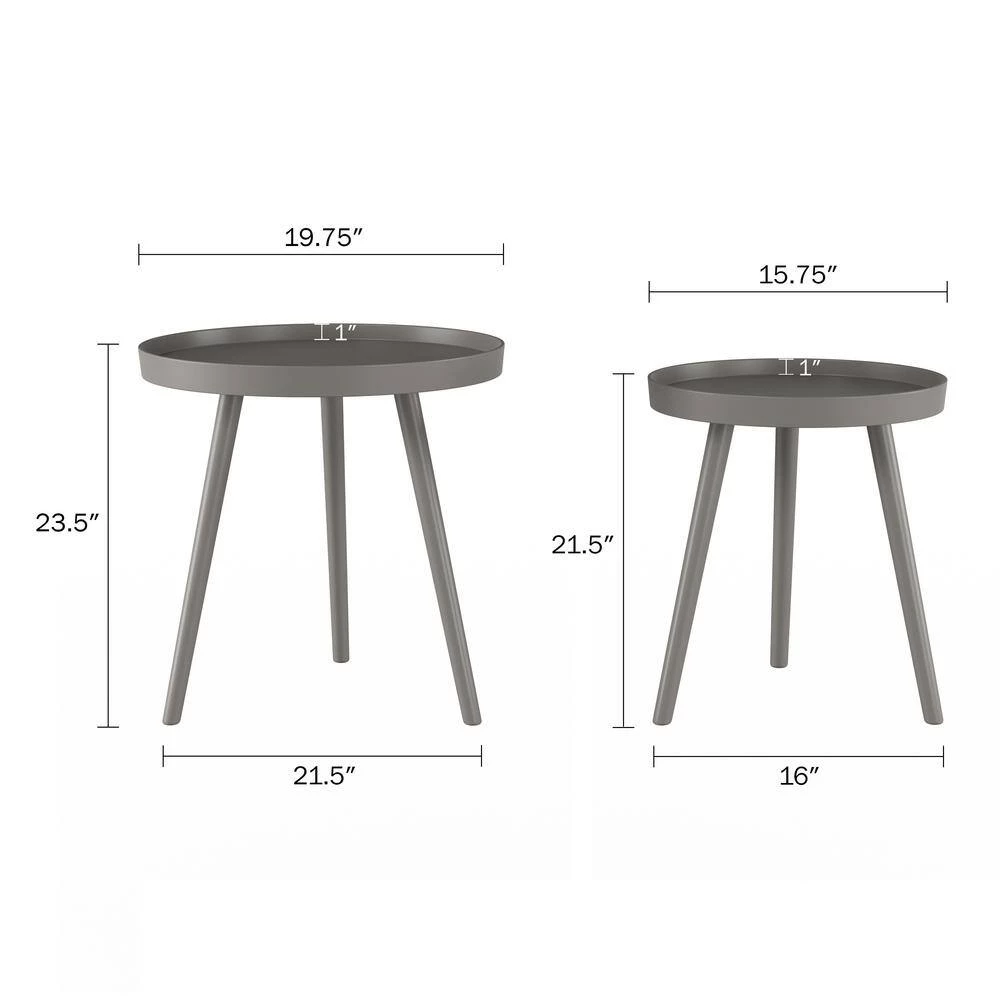 Wooden Nesting Round Tray Top Slate Gray Accent Tables (Set of 2) by Lavish Home 5 Wooden Nesting Round Tray Top Slate Gray Accent Tables (Set of 2) by Lavish Home - Image 3