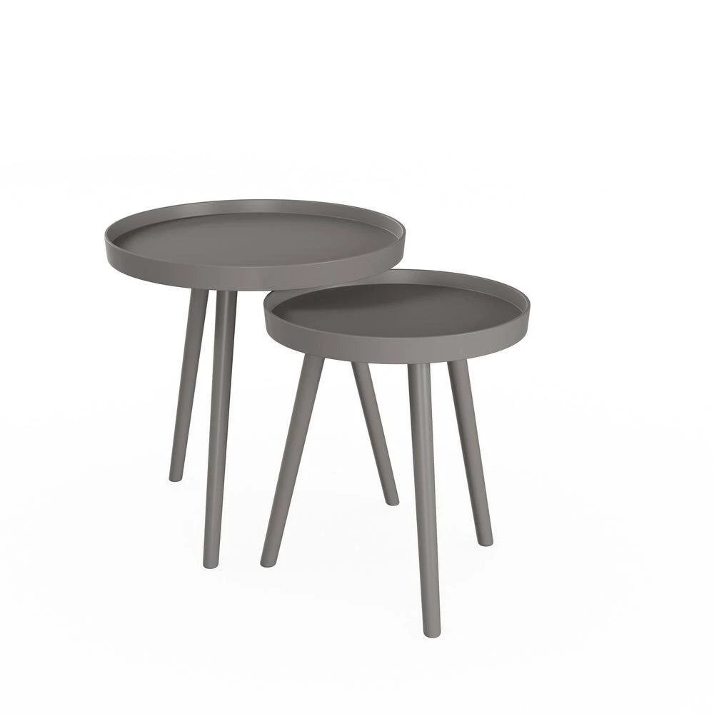 Wooden Nesting Round Tray Top Slate Gray Accent Tables (Set of 2) by Lavish Home 4 Wooden Nesting Round Tray Top Slate Gray Accent Tables (Set of 2) by Lavish Home - Image 2