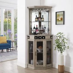 Home Source Arms Stone Grey Corner Bar Unit with Wine Rack and Lower Cabinet by Home Source Industries -Loungie Sales Shop stone grey home source industries bar cabinets dc02 stgr hd 31 1000