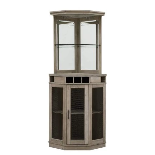 Home Source Arms Stone Grey Corner Bar Unit with Wine Rack and Lower Cabinet by Home Source Industries -Loungie Sales Shop stone grey home source industries bar cabinets dc02 stgr hd 64 1000