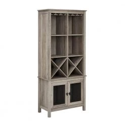 Home Source in Stone Grey Bar Cabinet Bookshelf with Wire Mesh Doors by Home Source Industries