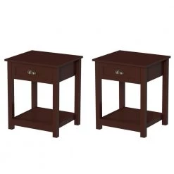 17.75 in. Umber Brown Rectangle MDF Wood End Tables With Drawers ( Set of 2) by Lavish Home