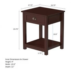 17.75 in. Umber Brown Rectangle MDF Wood End Tables With Drawers ( Set of 2) by Lavish Home -Loungie Sales Shop umber brown lavish home end side tables 80 endtbl 7 2 c3 1000