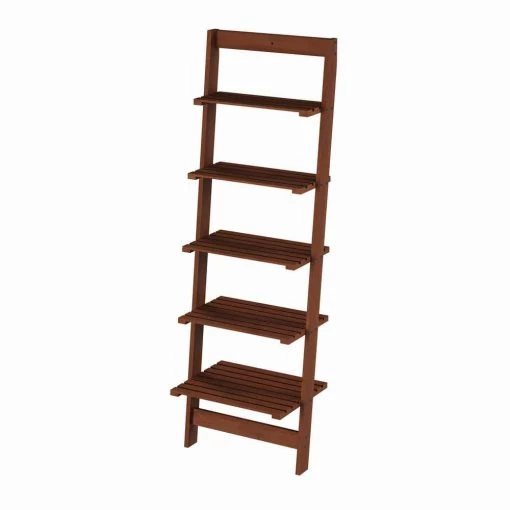 50 in. Walnut Wood 5-shelf Ladder Bookcase with Open Back by Lavish Home -Loungie Sales Shop walnut lavish home bookcases bookshelves hw0200291 64 1000