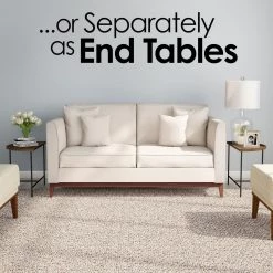 2-Piece 24 in. Weathered Oak/Black Medium Half-Circle Wood Coffee Table Set with Nesting Tables by Lavish Home -Loungie Sales Shop weathered oak finish and black lavish home coffee tables hw0200225 fa 1000