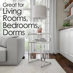 White 2-Tier Contemporary Style C-Shaped Sofa Side Table by Lavish Home -Loungie Sales Shop white and chrome lavish home end side tables hw0200224 44 1000