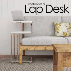 White 2-Tier Contemporary Style C-Shaped Sofa Side Table by Lavish Home -Loungie Sales Shop white and chrome lavish home end side tables hw0200224 4f 1000