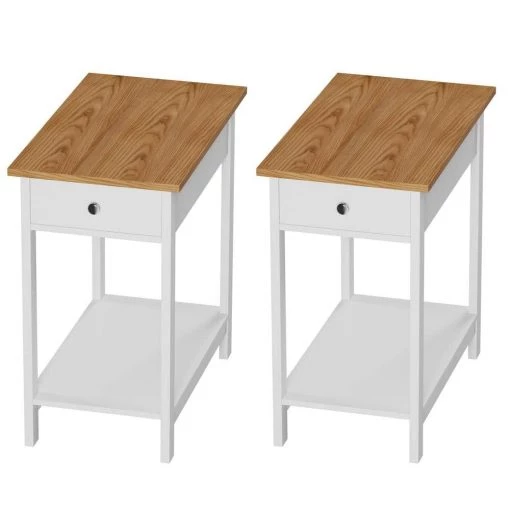 22 in. 2-Tone White and Honey Oak Rectangle MDF Wood End Table with Drawer (Set of 2) by Lavish Home -Loungie Sales Shop white and honey oak lavish home end side tables 80 endtbl 9 2 64 1000