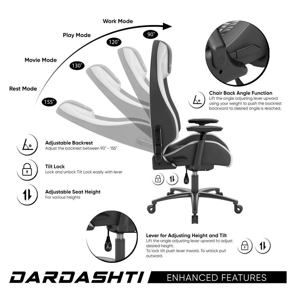 Dardashti Gaming Chair - Commercial Grade, Ergonomic, Arctic White by Atlantic 5 Dardashti Gaming Chair - Commercial Grade, Ergonomic, Arctic White by Atlantic - Image 3