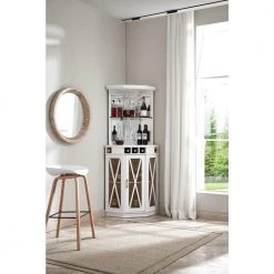 Home Source Corner White Bar Unit with Wire Mesh Doors by Home Source Industries -Loungie Sales Shop white home source industries bar cabinets dc15 wh hd 31 1000