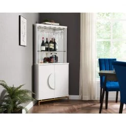 Home Source White Bar Cabinet with Half Moon Handles and Metal Base by Home Source Industries -Loungie Sales Shop white home source industries bar cabinets dc77 wh hd 31 1000