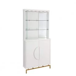 Home Source White Bar Cabinet with Half Moon Handles and Metal Base by Home Source Industries