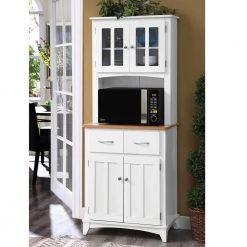 Home Source White and Cherry Microwave Storage Stand with Double Door Top and Bottom Cabinets by Home Source Industries -Loungie Sales Shop white home source industries computer desks brook hd 31 1000